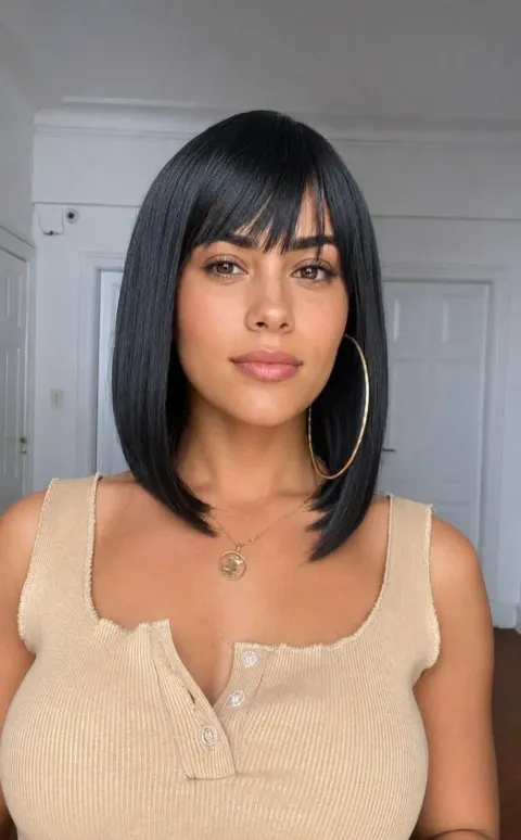 Wig Viqui, Preto sleek · com franja